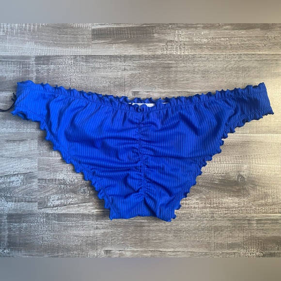 Shade & Shore Ribbed Ruffle Cheeky Bikini Bottom Blue New - Picture 5 of 5